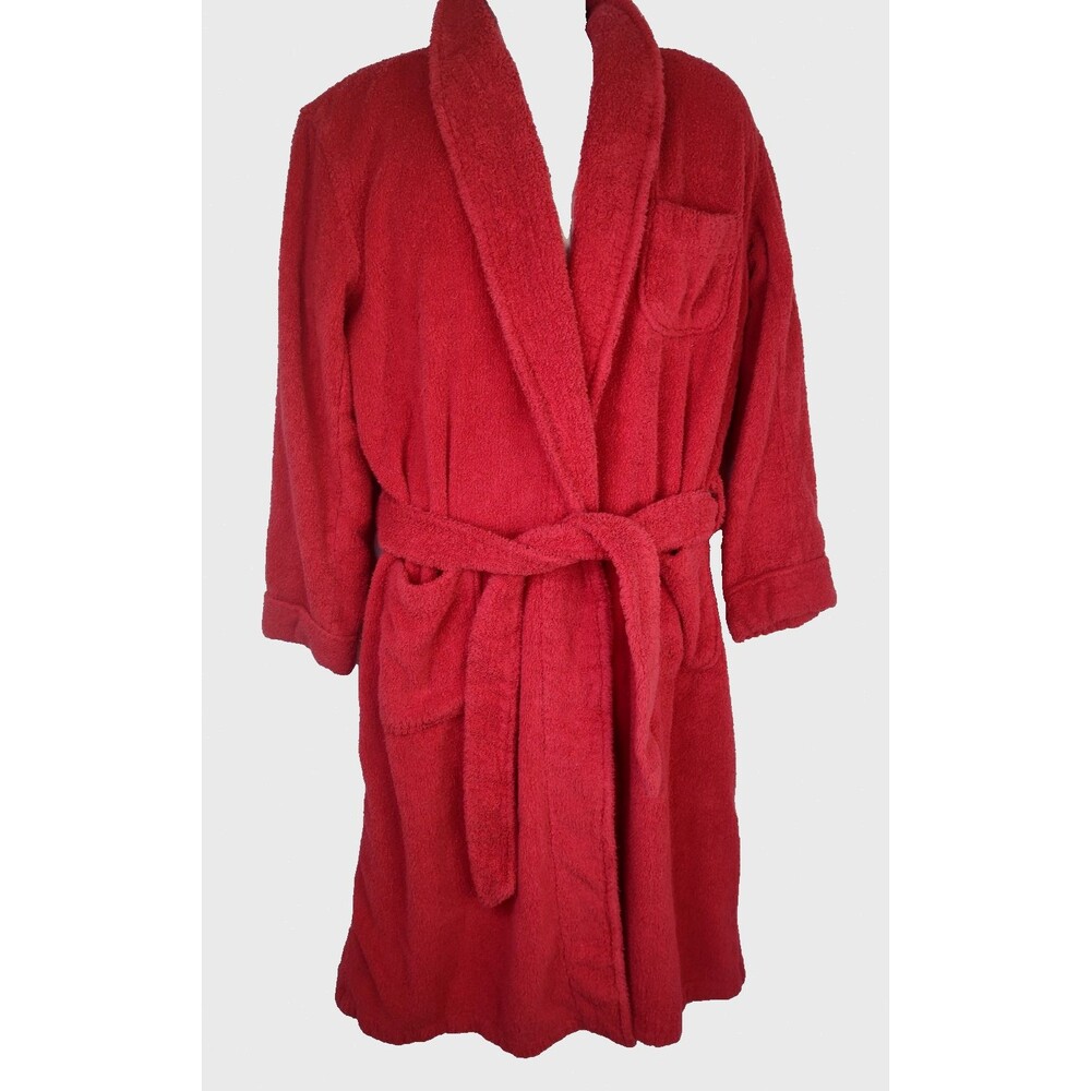 Vtg Mens Robe 100% Cotton Thick Terry Cloth Red Size Large L